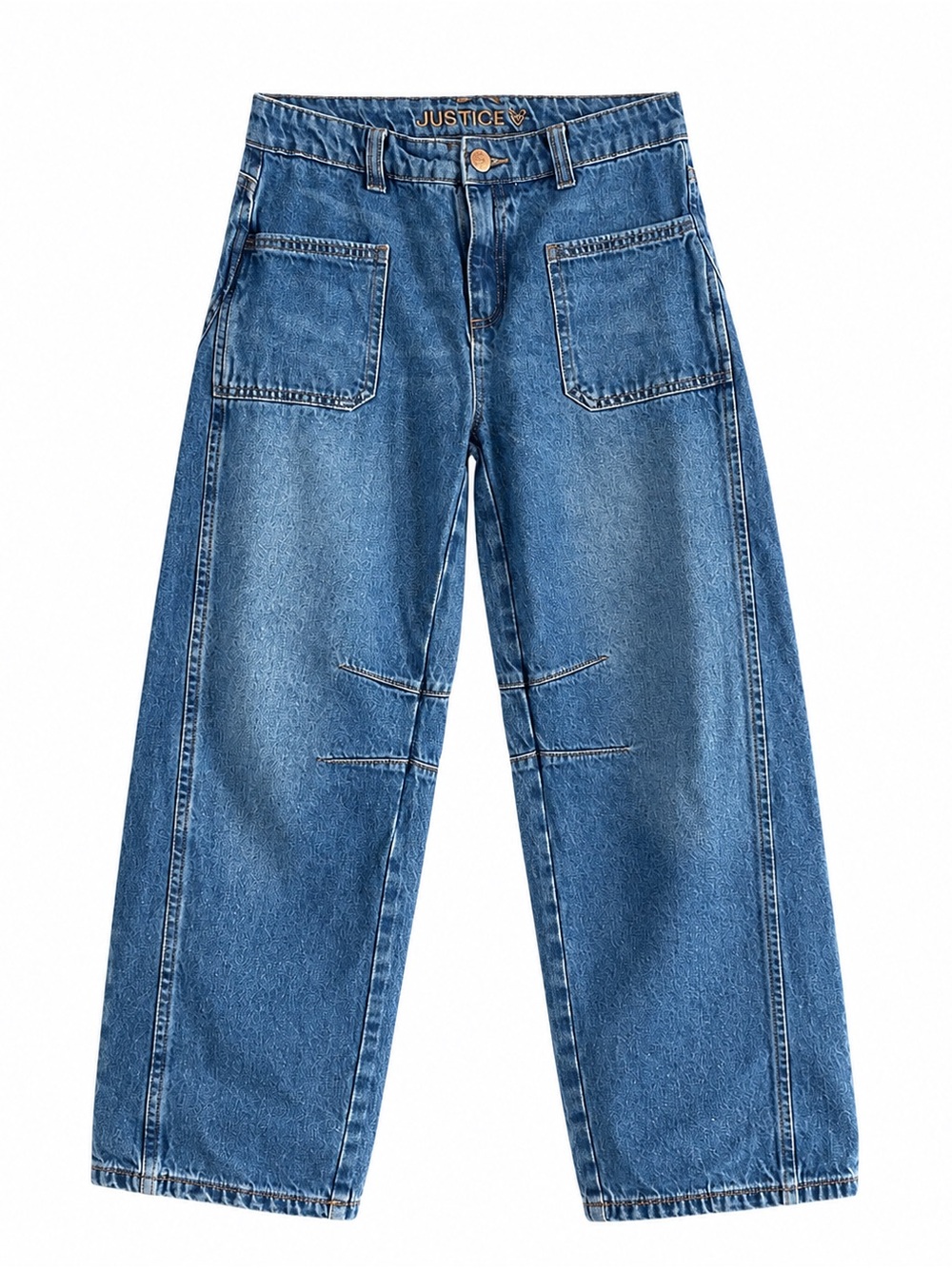 Justice Wide Leg Barrel Baggy Denim Jeans Front Patch Pockets – Size 16 Girl GUC